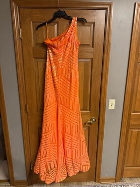 One-Shoulder Orange Sequin Evening Gown